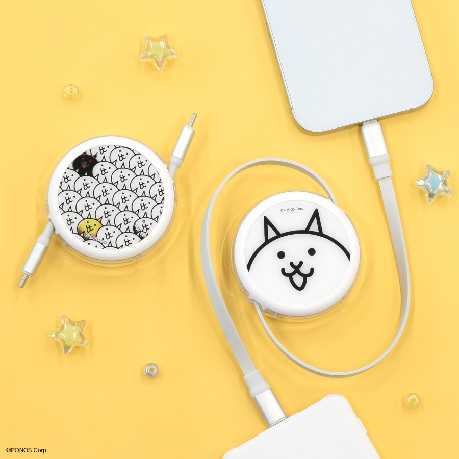にゃんこ大戦争 PD60W 対応 USB2.0 リール式 Type-C ケーブル