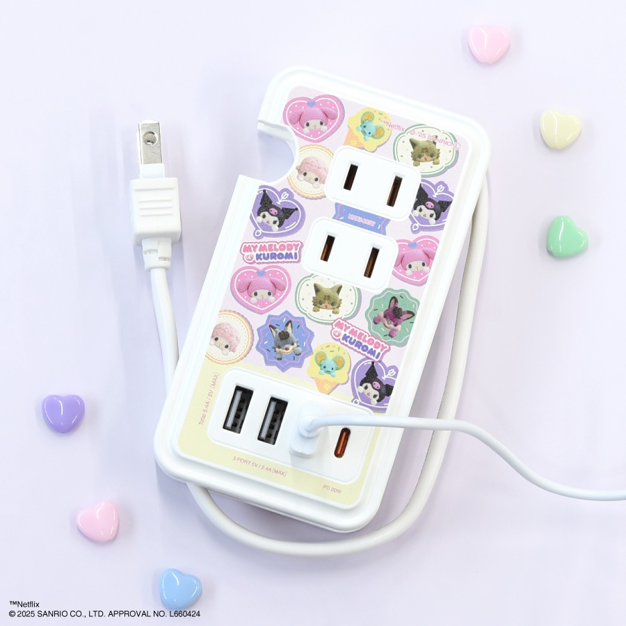 Netflix オリジナルアニメ My Melody & Kuromi USB / USB Type-C 付き ACタップ