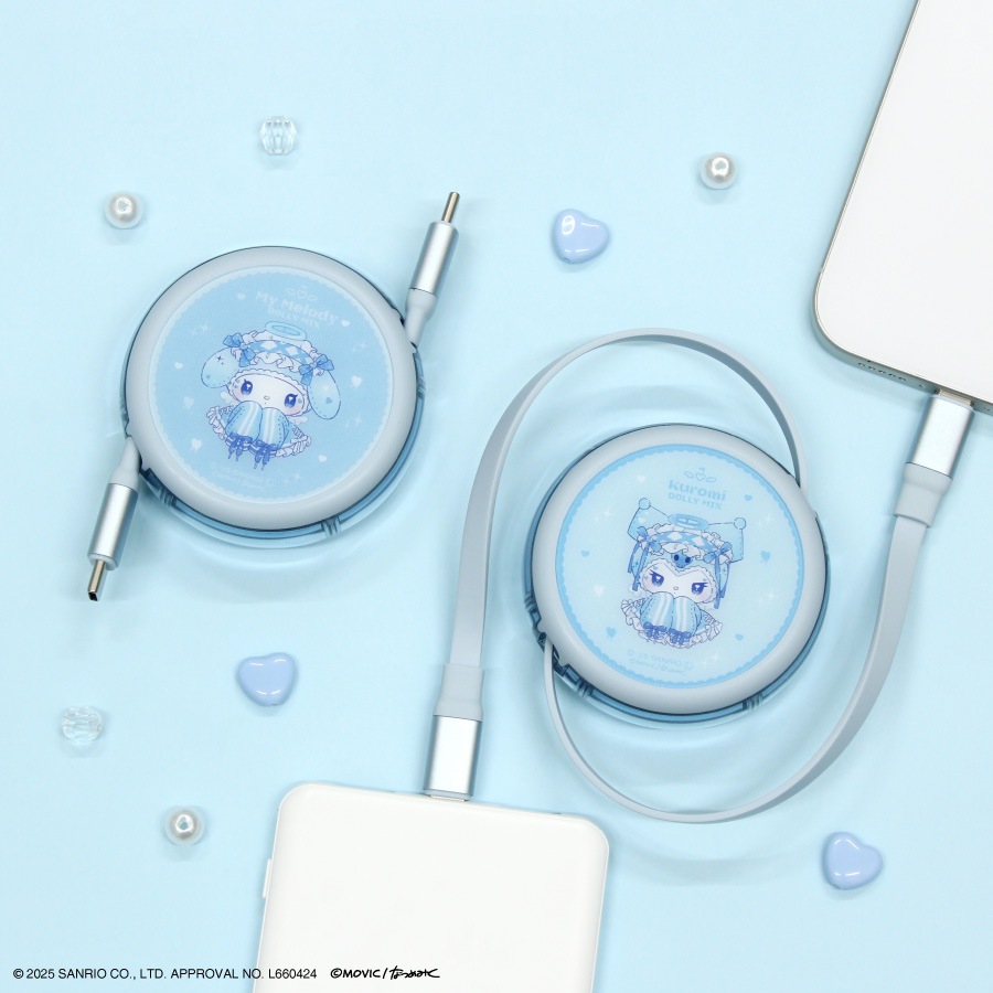 マイメロディ＆クロミ Dolly Mix PD60W対応 USB2.0 リール式 Type-Cケーブル