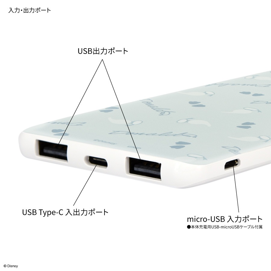 ディズニーキャラクター、ピクサーキャラクター ／ USB / USB Type-C 4000mAh リチウムイオンポリマー 充電器 2.1A