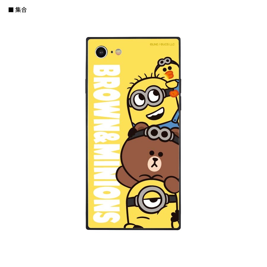 BROWN＆MINIONS　iPhoneSE(第2世代)/8/7対応 スクエアガラスケース