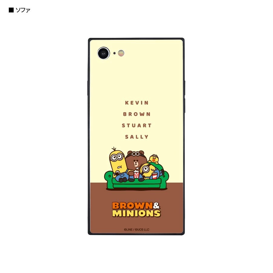 BROWN＆MINIONS　iPhoneSE(第2世代)/8/7対応 スクエアガラスケース