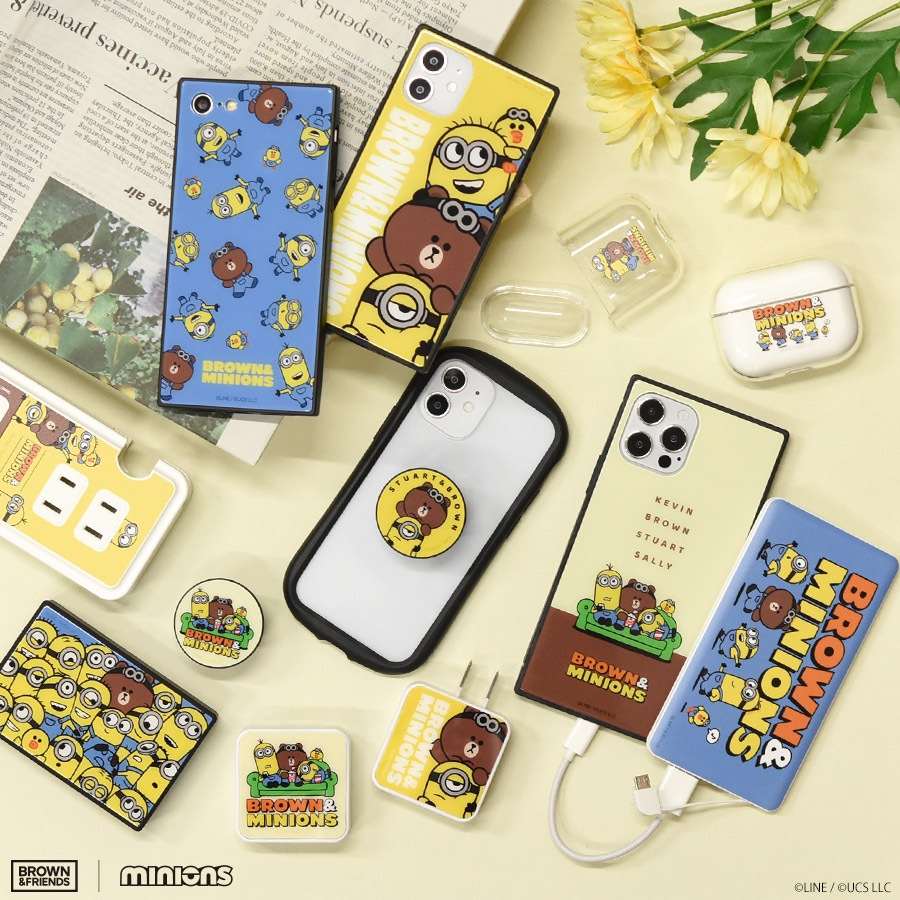 BROWN＆MINIONS　iPhoneSE(第2世代)/8/7対応 スクエアガラスケース