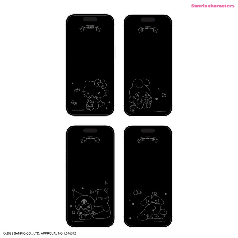 サンリオキャラクターズ iPhone 15 / 15 Pro / 14 / 14 Pro / 13 / 13 Pro 対応 ガラススクリーンプロテクター