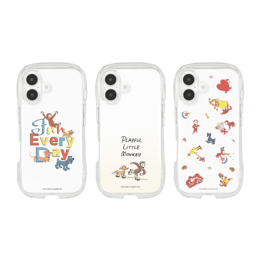 春夏新作モデル おさるのジョージ iPhone16 クリスタルクリアケース 対応 キッズ・ファミリー