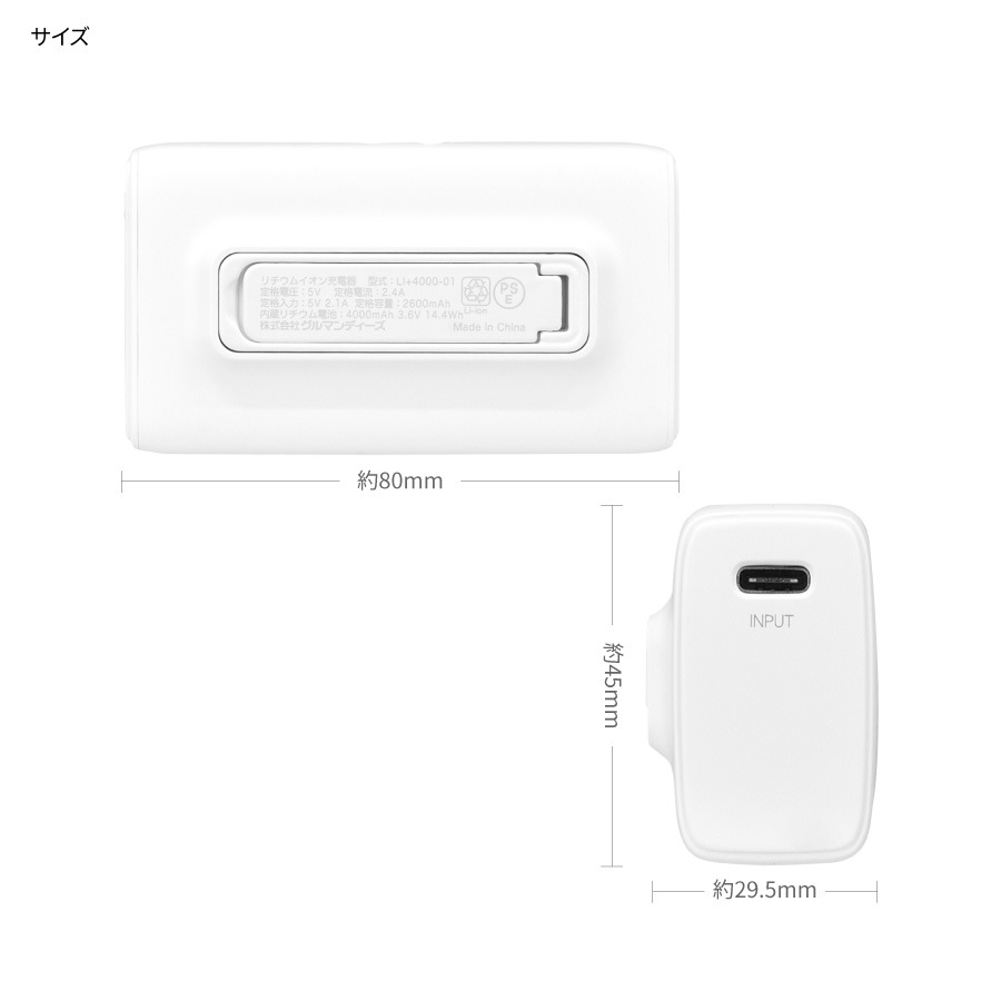 スポンジ・ボブ Lightning / Type-C コネクタ付き リチウムイオン充電器 4000mAh