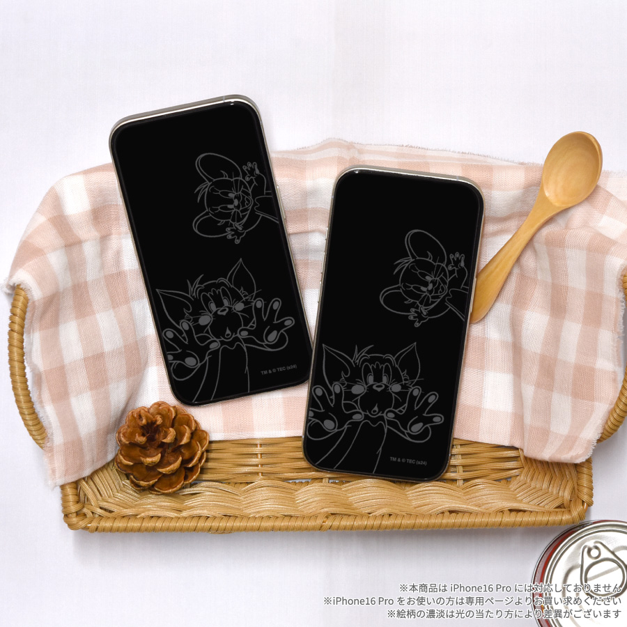 トムとジェリー iPhone 16 / 15 / 15 Pro / 14 / 14 Pro / 13 / 13 Pro 対応 ガラススクリーンプロテクター
