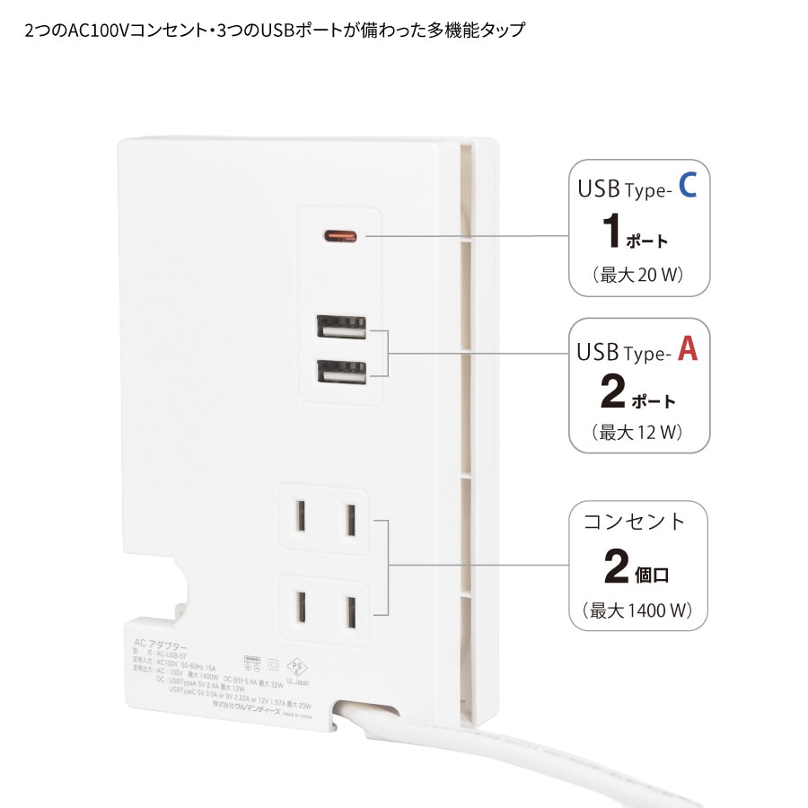 ちいかわ Type-C ・ USBポート付き フォトフレーム ACタップ