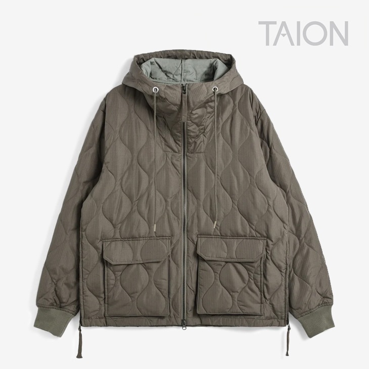 ・TAION｜Military W-Zip Down Parka Onion Quilting/ タイオン/ミリタリー Wジップ ダウン パーカー オニオン キルティング/ダークオリーブ # TAION｜W Military W-Zip Down Parka Onion Quilting/ タイオン