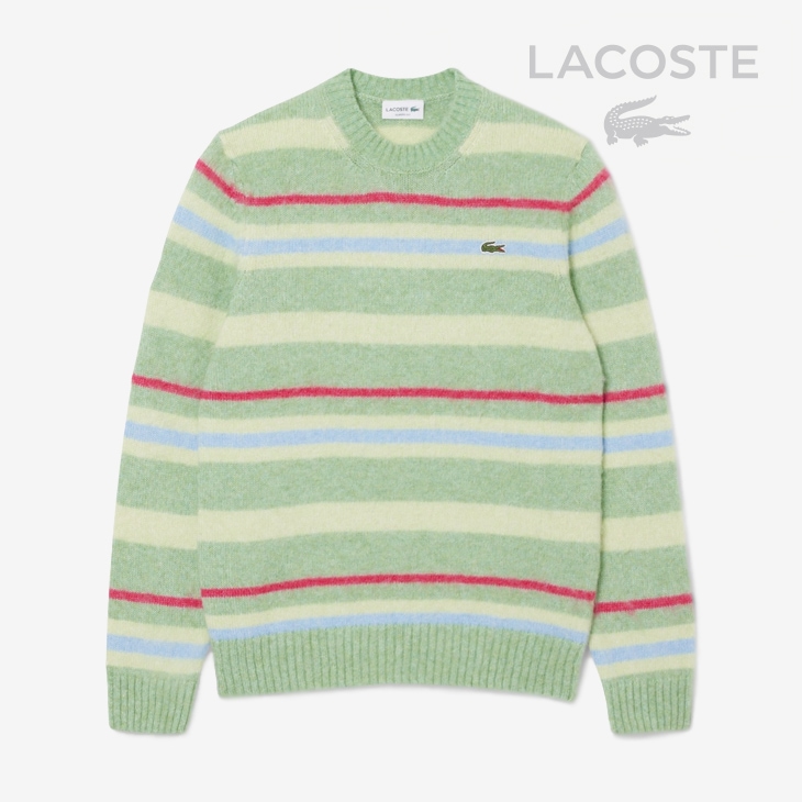 ・LACOSTE｜Alpaca Blend Striped Knit Sweater/ ラコステ/アルパカ ブレンド ストライプド ボーダー ニット セーター/グリーン # LACOSTE｜Alpaca Blend Striped Knit Sweater/ ラコステ/アルパカ