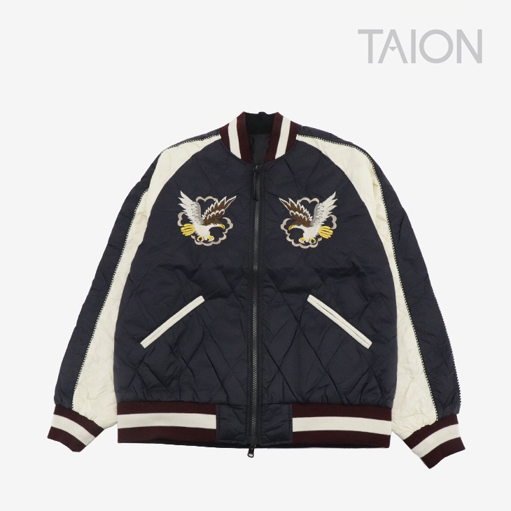 ・TAION｜Japan Spacial Reversible Skajan Down Jacket Velour/ タイオン/ジャパン スペシャル リバーシブル スカジャン ダウン ジャケット ベロア/ブラックｘブラック # TAION｜Japan Spacial Reversible Skajan Down Jacket Velour