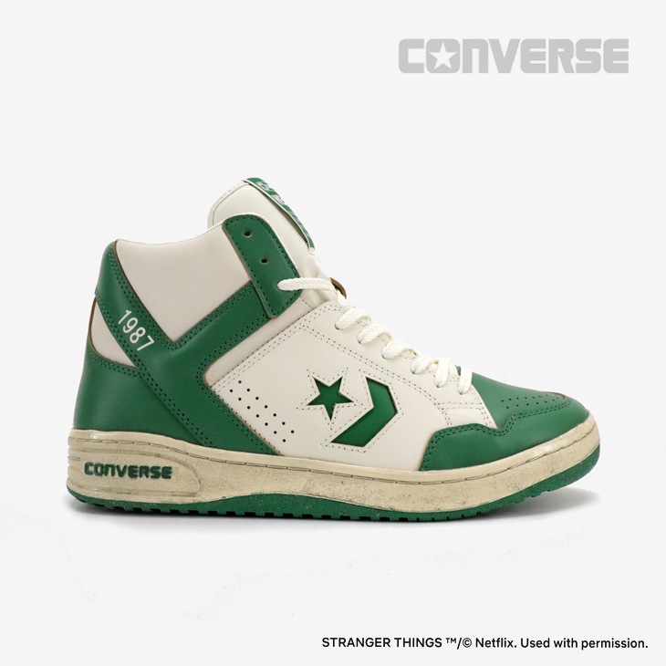 ・CONVERSE｜ｘStranger Things 5 Weapon Hi Hawkins High School Tigers/ コンバース/ストレンジャー シングス 5 ウエポン ハイ ホーキンス ハイスクール タイガース/グリーンｘホワイト # CONVERSE｜xStranger Things 5 Weapon Hi Hawkins High School Tigers