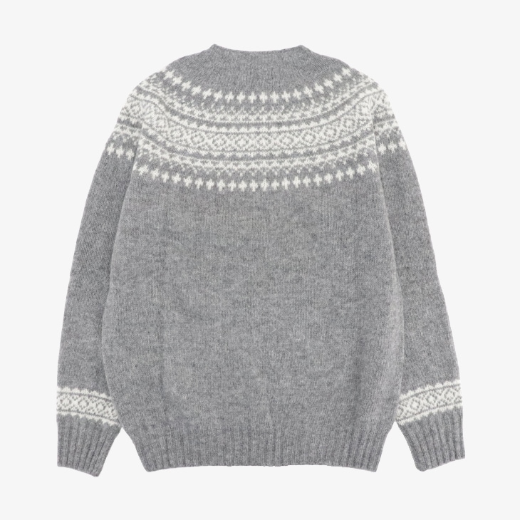 ・HARLEY Of Scotland｜W York Crew Neck Sweater Supersoft Wool Knit/ ハーレー/ヨーク クルー ネック セーター ノルディック柄 スーパーソフト ウール ニット/ミッドグレーｘスノーホワイト # HARLEY Of Scotland｜W York Crew Neck Sweater Supersoft Wool Knit
