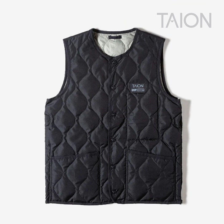 ・TAION｜ｘGripswany Millitary Reversible Down Vest Ripstop/ タイオン/グリップスワニー リバーシブル ダウン ベスト リップストップ/ダークオリーブｘブラック # TAION｜xGripswany Millitary Reversible Down Vest Ripstop