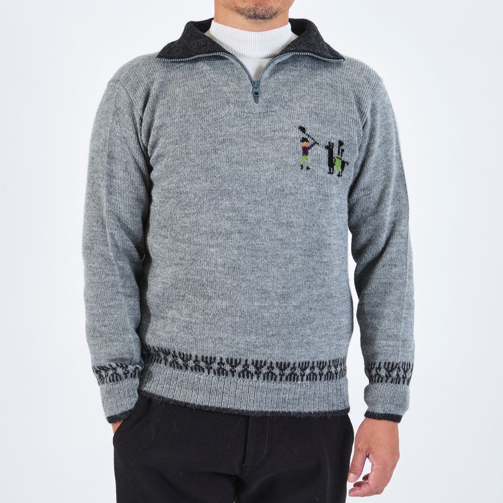 インポートハウス　アルパカ100％ゴルフ柄ハーフジップセーター【カシミヤよりも暖かくウールよりも丈夫】