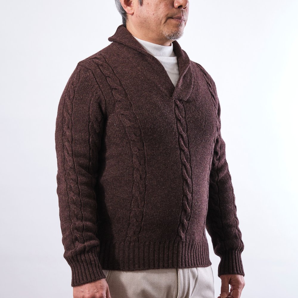 ウィリアムロッキー ショールカラーケーブル編みニット【世界にひとつ