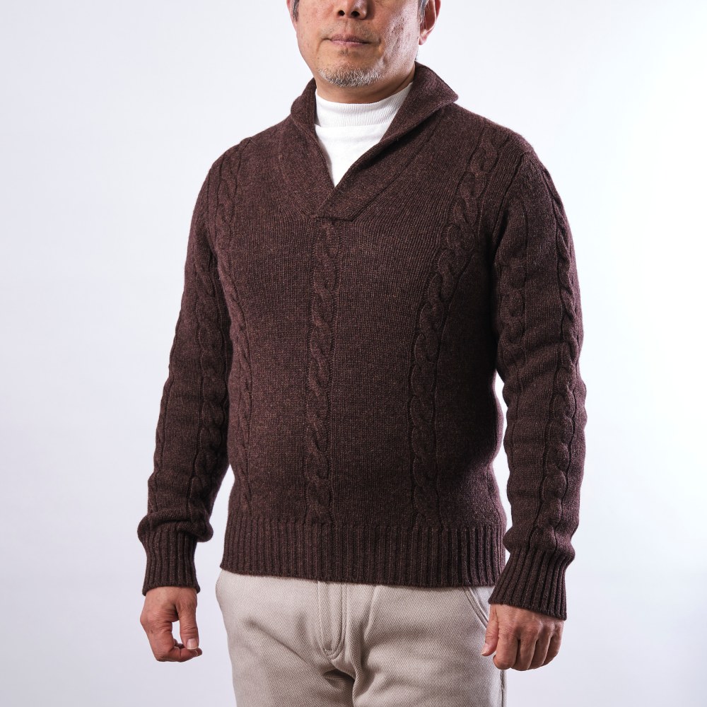 ウィリアムロッキー ショールカラーケーブル編みニット【世界にひとつ