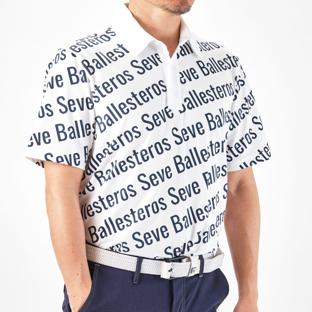 ゴルフ用品 SEVE BALLESTEROSポロシャツ SAVE 斜めアルファベットポロシャツ＆ シルエットロゴ