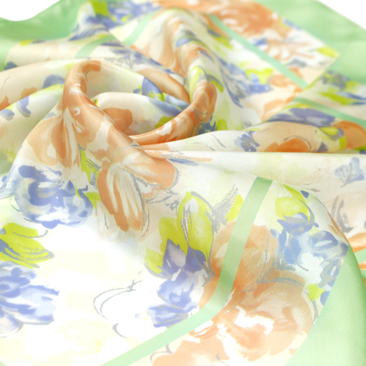 シルクスカーフ 68×68（I-花柄ミントグリーン） 【公式】Gran creer