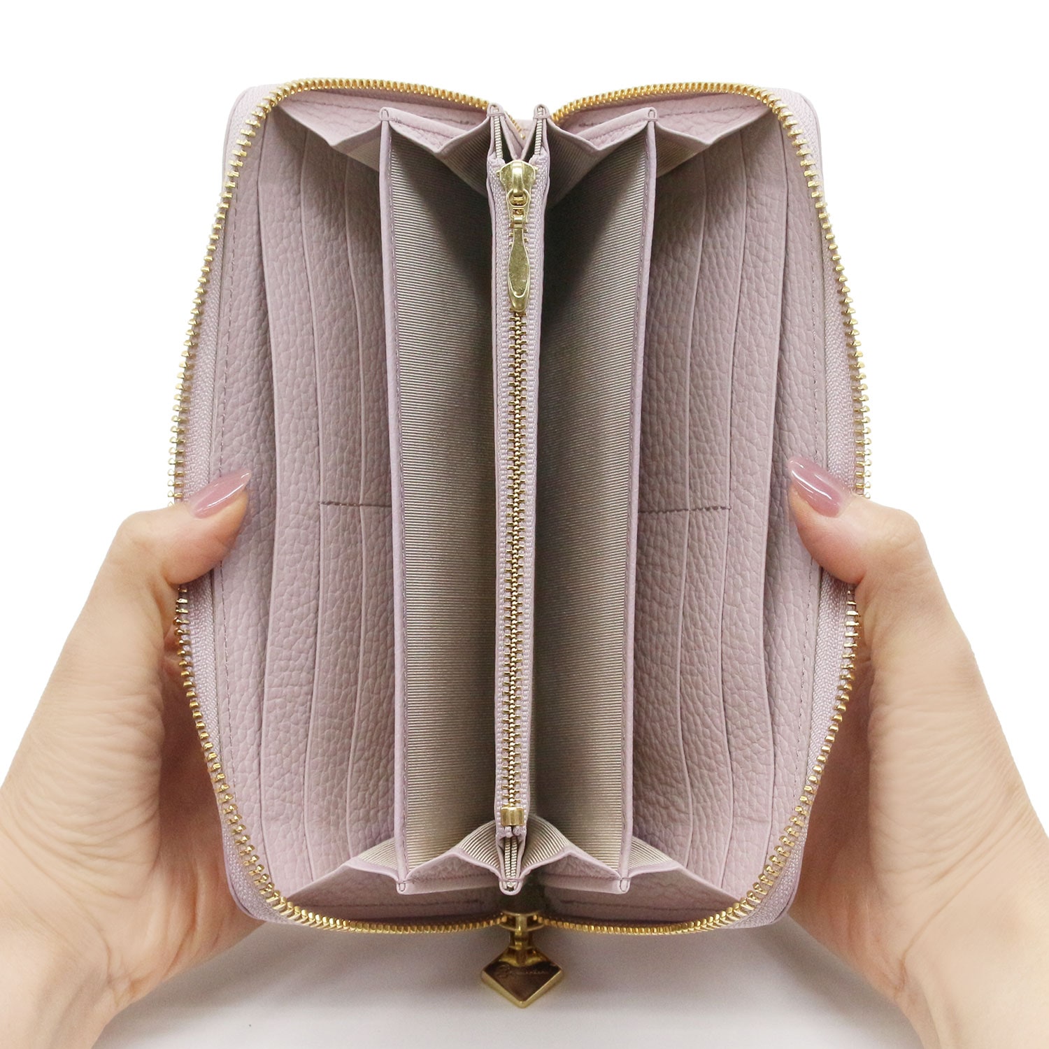 シュリンクレザーラウンドファスナー長財布（ラベンダー） 【公式