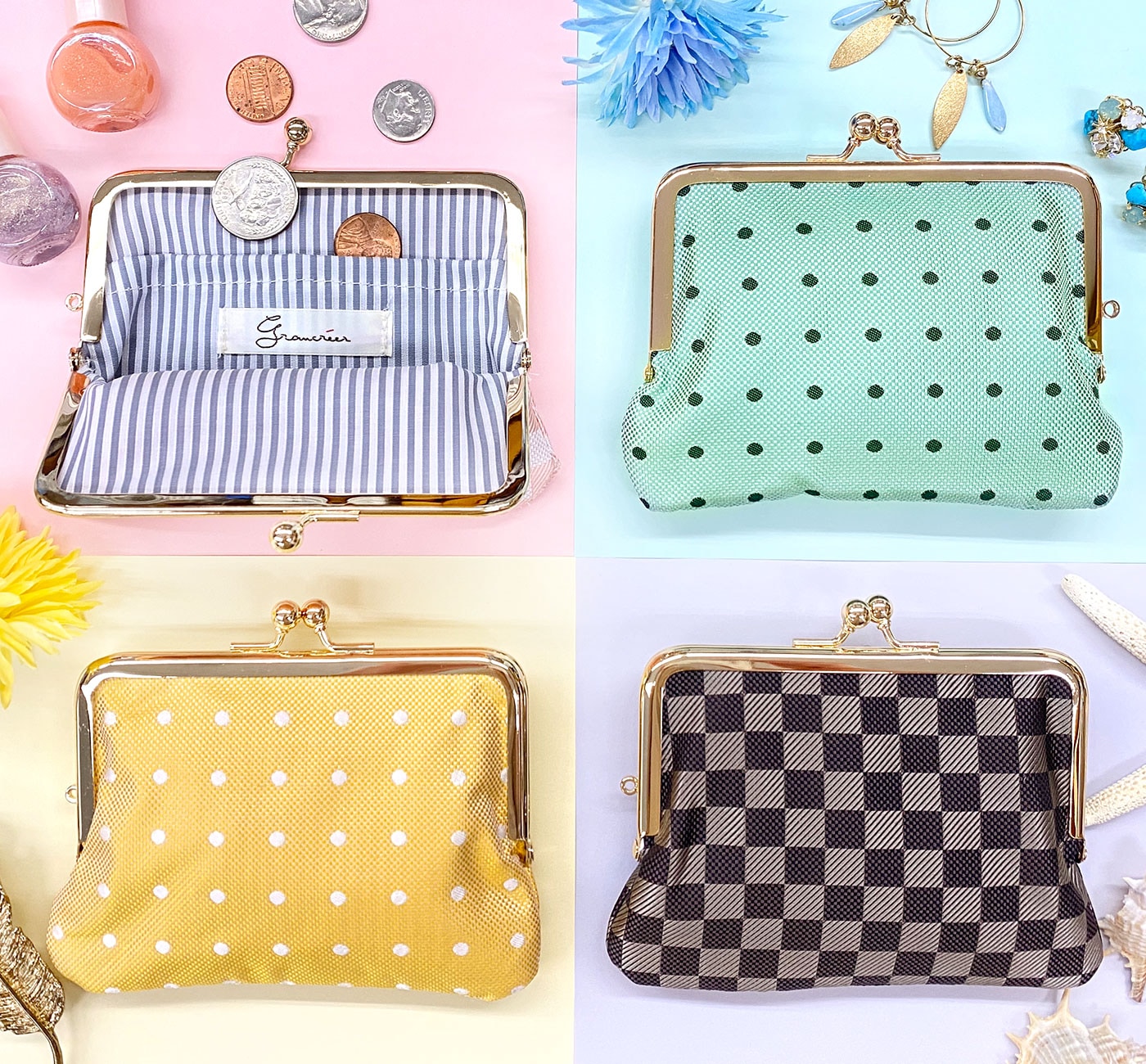 ふじやま織シルクがま口財布（ドット×グリーン） 【公式】Gran
