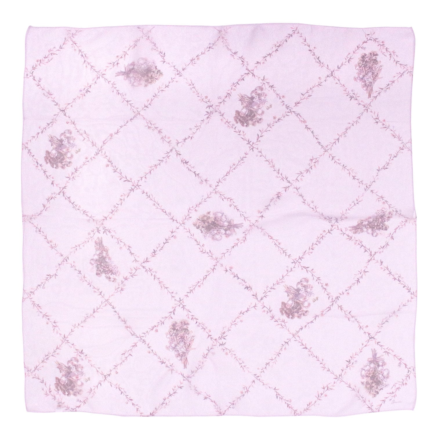 ピンクハウスラベンダー柄 スカーフ 紫色 シルクスカーフ 88×88（格子花柄アロマラベンダー） 【公式
