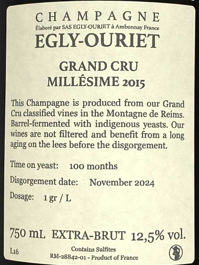 2015年 エグリ ウーリエ シャンパーニュ グランクリュ ミレジム 750ml フランス シャンパン |エグリ ウーリエ ペール エ フィス|  ヴィンテージワインの通販ならグランヴァン松澤屋