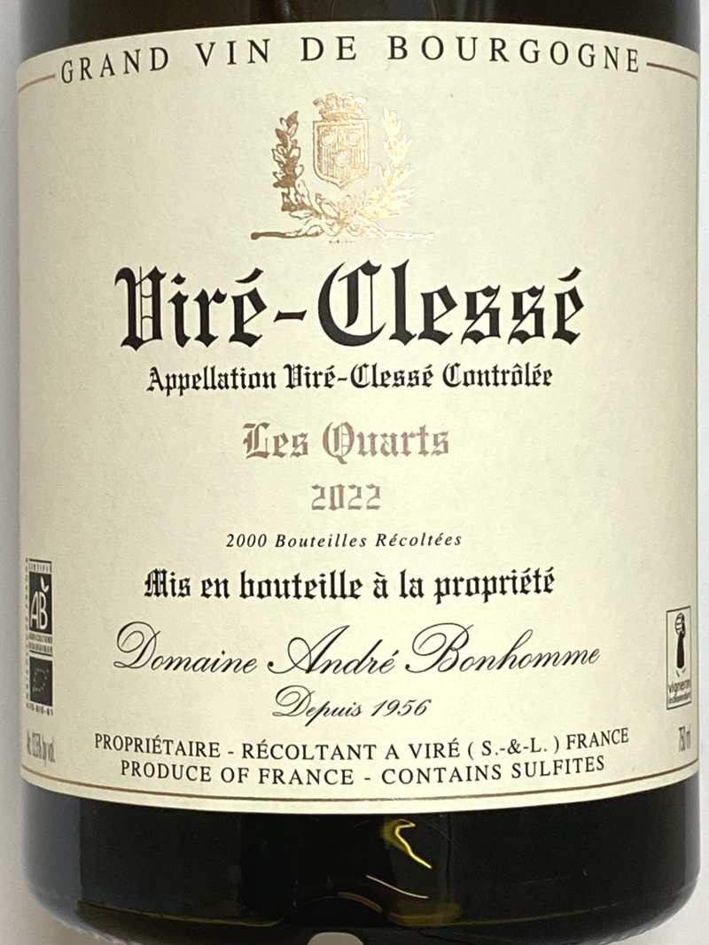 2022年 アンドレ ボノム ヴィレ クレッセ レ カール 750ml フランス ブルゴーニュ 白ワイン