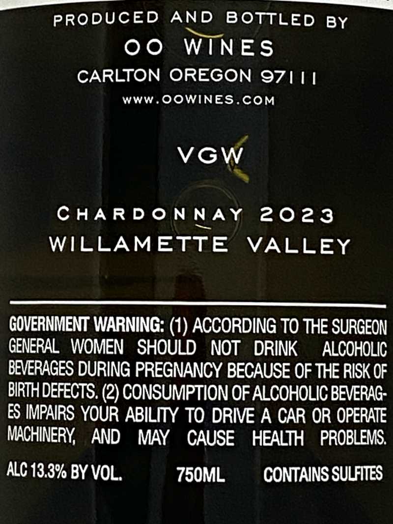 2023年 ダブル ゼロ ワインズ VGW シャルドネ 750ml アメリカ オレゴン 白ワイン