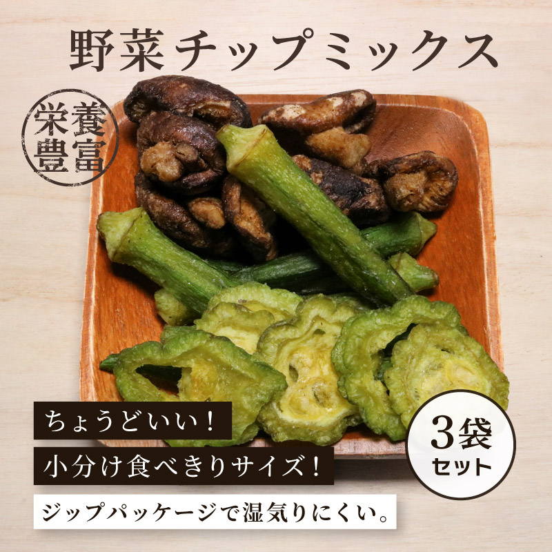 【3袋】 野菜チップミックス 65g 3袋セット しいたけ オクラ ゴーヤー