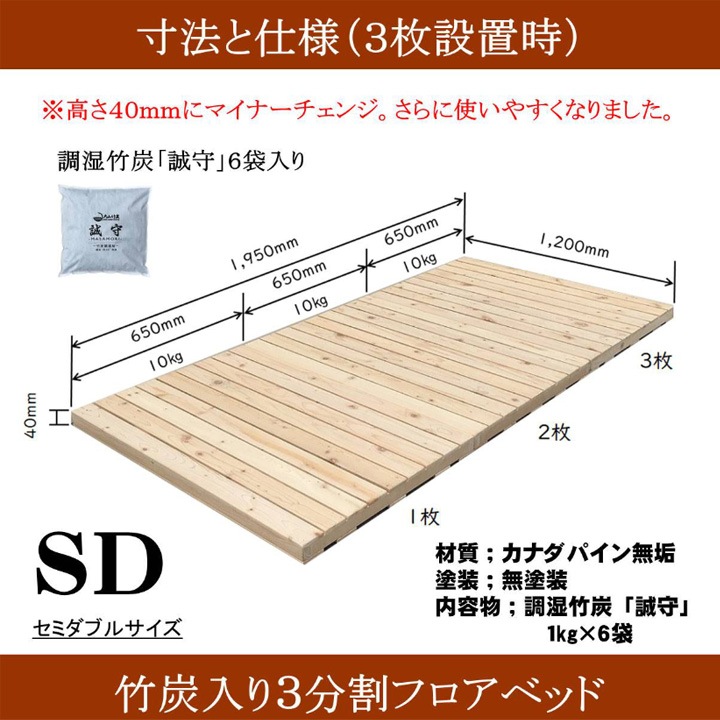 LIZUMO 森の寝床 3分割フロアベッドⅡSD セミダブルサイズ【メーカー直送】