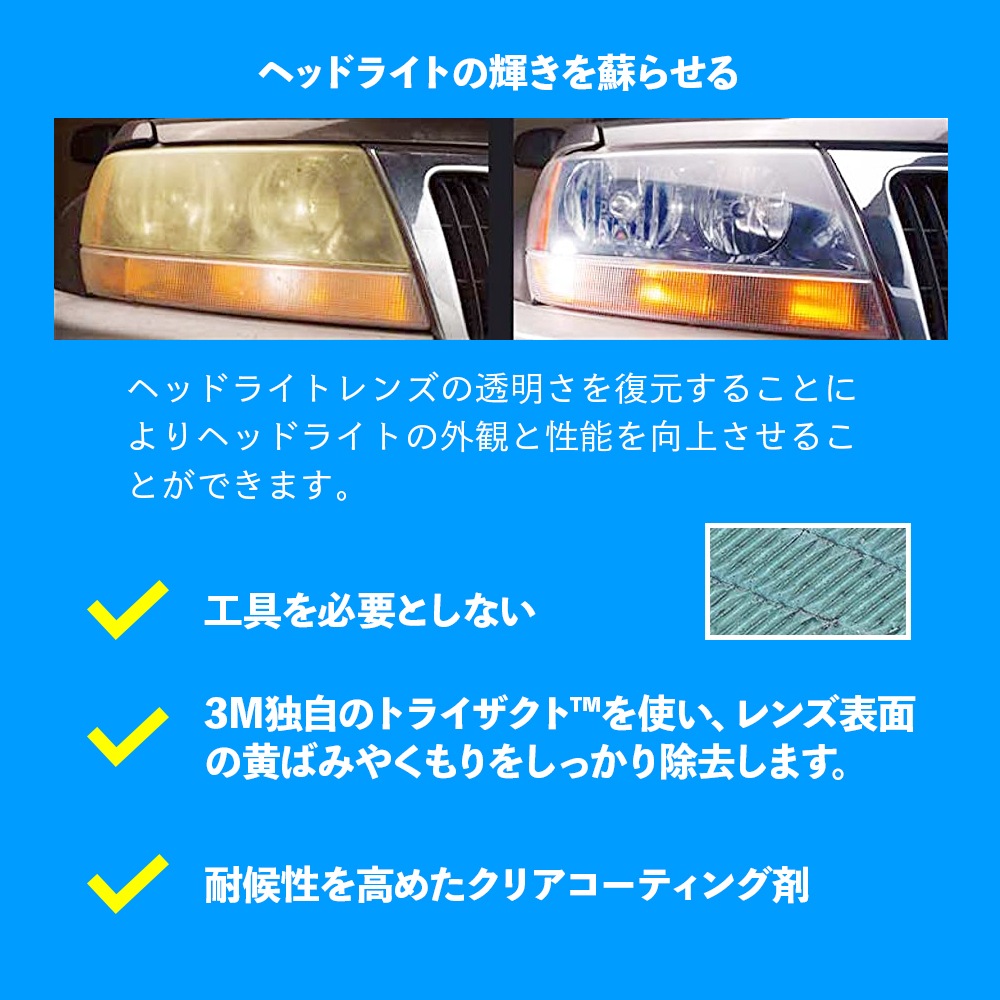 出張ヘッドライトコーティング 3M 4袋 ヘッドライト クリア コーティング剤 シートのみ ［ Quick