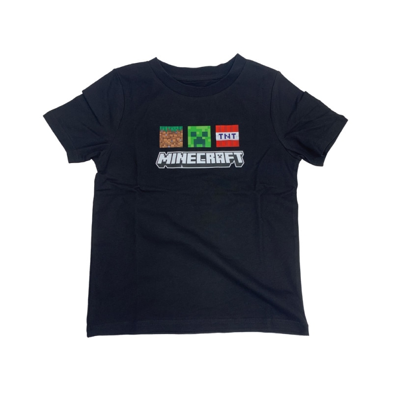 マインクラフト Tシャツ クリーパー&2ブロック ブラック 130cm