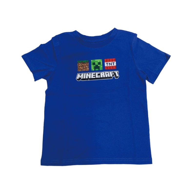 マインクラフト Tシャツ クリーパー&2ブロック ロイヤルブルー 130cm