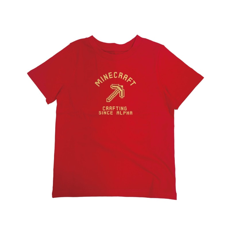 マインクラフト Tシャツ VARSITY ツルハシ レッド 130cm