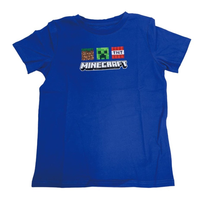 マインクラフト Tシャツ クリーパー&2ブロック ロイヤルブルー 150cm