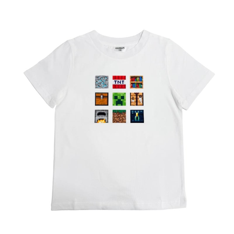 マインクラフト Tシャツ クリーパー&8ブロック ホワイト 130cm
