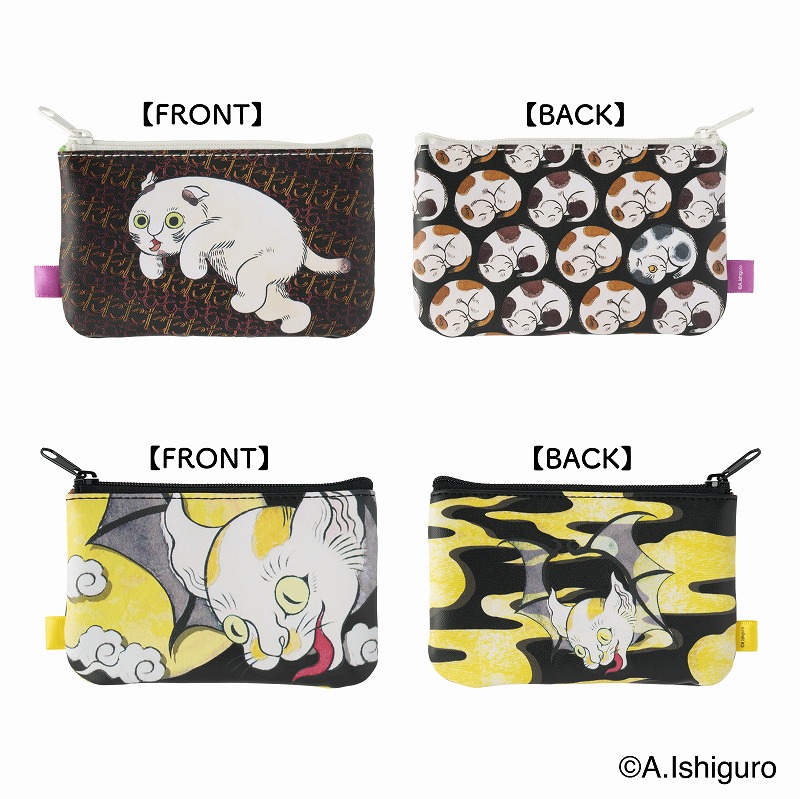 ばけねこだらけ 2個セットポーチ (もた猫＆猫蝙蝠)