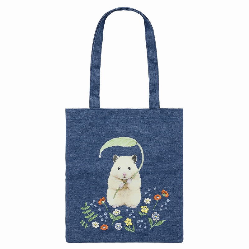 助六の日常 ボタニカルフラワー 刺繍のデニムトート