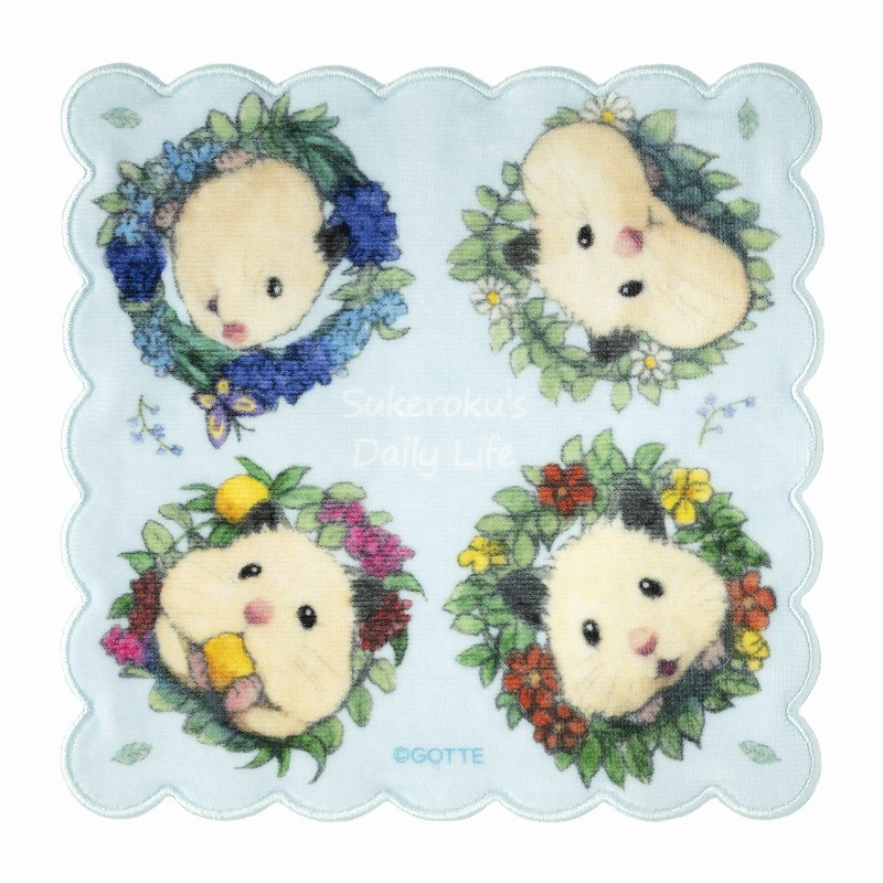 助六の日常 ボタニカルフラワー フラワーカットタオルハンカチ (助六おかお)