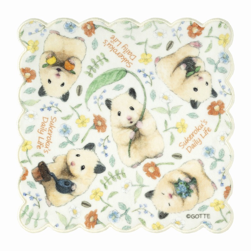 助六の日常 ボタニカルフラワー フラワーカットタオルハンカチ (助六いっぱい)