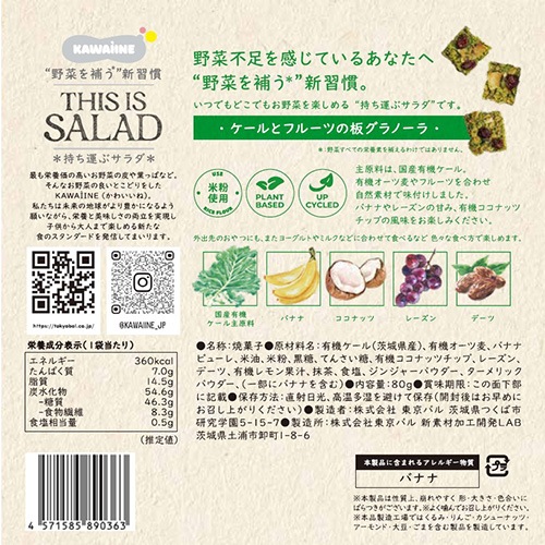 THIS IS SALAD ケールとフルーツの板グラノーラ 80g 東京バル KAWAIINE