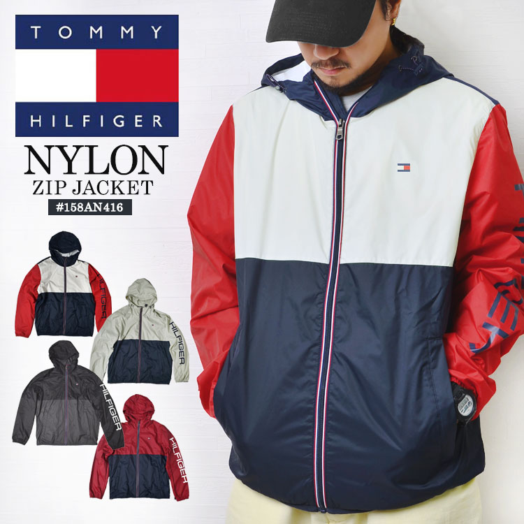 ナイロンジャケットTOMMY HILFIGER トミーヒルフィガー ブランド メンズ レディース アウター ストリート 袖ロゴ ブラック レッド 薄手 大人 おしゃれ 人気 シンプル ロゴ 158an