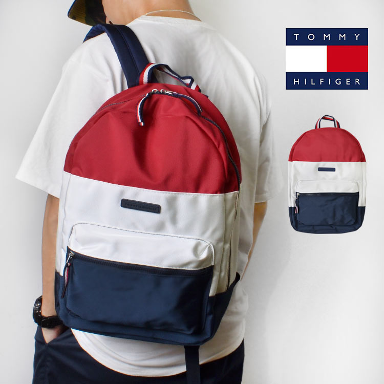 リュック TOMMY HILFIGER トミー ヒルフィガー メンズ ブランド レディース バックパック 小さめ リュックサック バッグ タウンユース 人気 ロゴ トリコロール 赤×白×紺 旅行 通勤
