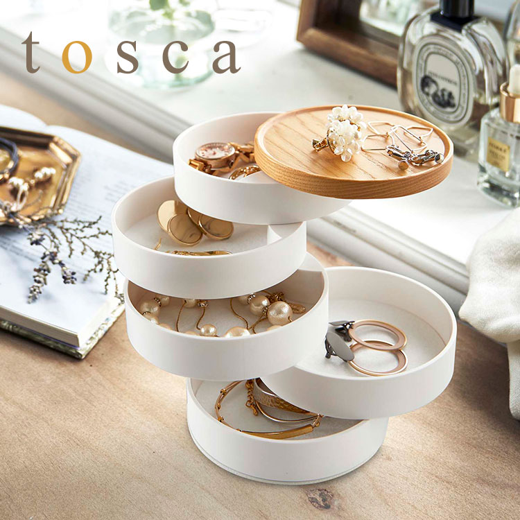 アクセサリートレー 蓋付き 5段 トスカ tosca 山崎実業 トレイ おしゃれ スライド式 北欧 かわいい 木製 ウッド ジュエリーケース 収納雑貨 ナチュラル 収納 指輪 イヤリング ピアス ネッ