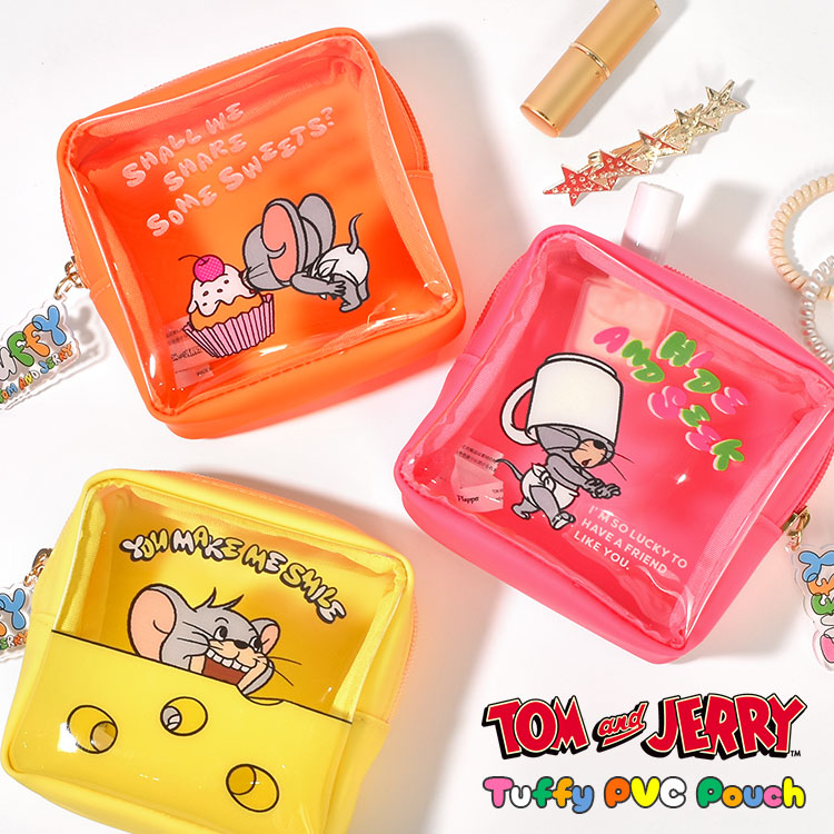 ポーチ 小物入れ トムとジェリー タフィー pvc クリアポーチ キャラクター レディース 透明 トムジェリ グッズ クリア ピンク オレンジ イエロー PVCポーチ かわいい おしゃれ 女子 学生 