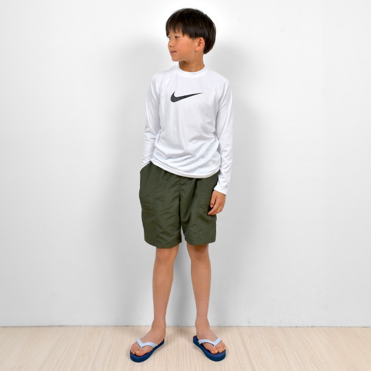 ラッシュガード ナイキ NIKE キッズ 男の子 長袖 子供 フードなし かぶり 子ども 130 140 150 160cm NESSD829 N100 ホワイト ソリッドロングスリーブハイドロガード