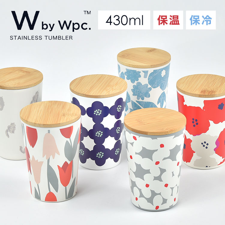 タンブラー wpc 蓋付き 2way 保温 保冷 ステンレス 430ml かわいい おしゃれ 北欧 花柄 真空マグ コップ テイクアウトカップ ドリンクホルダー 結露防止 冷めにくい 直飲み コンビニ