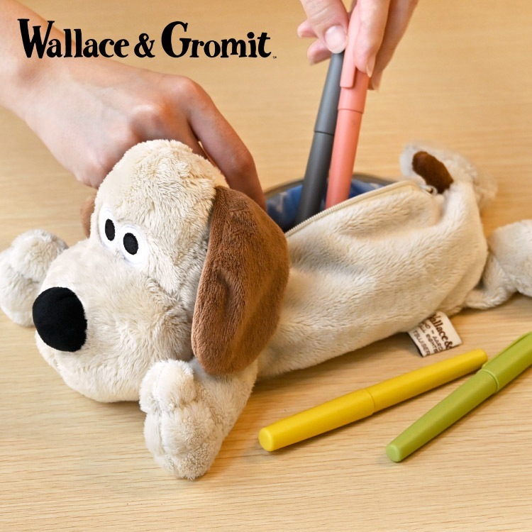グルミット ペンケース ペンポーチ ぬいぐるみ 正規品 ウォレスとグルミット Wallace&Gromit グッズ 公式 キャラクター かわいい 筆箱 ロングポーチ ぬいぐるみポーチ 大容量 ペン入れ