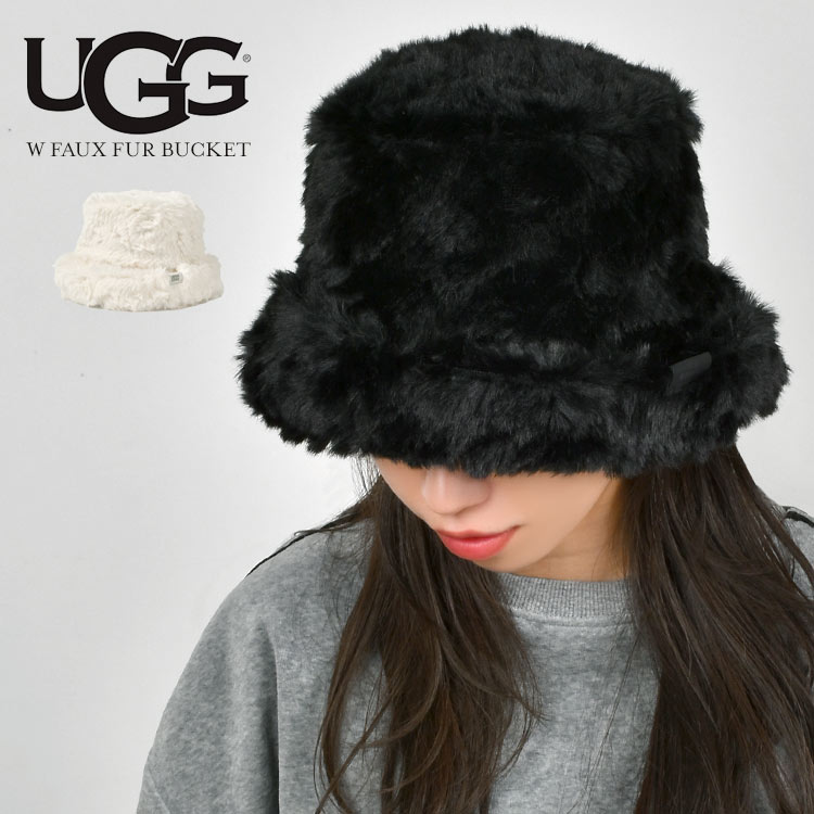 バケットハット UGG アグ レディース 冬 深め ファー もこもこ 小顔効果 韓国風 洗える おしゃれ ブランド 帽子 無地 ハット ふわふわ かわいい ブラック ホワイト 黒 白 シンプル ロゴ 